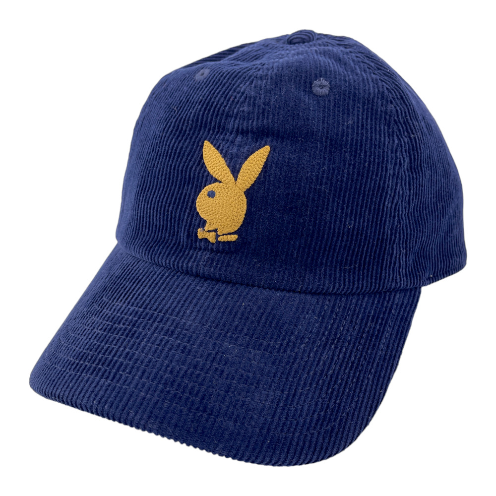 Playboy Blueberry Pie Navy Blue Gold Bunny Logo‎ Corduroy Adjustable Dad Hat Cap
